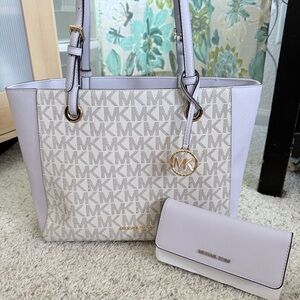 Michael Kors Lavender Mist Purse and Wallet with Signature Monogram